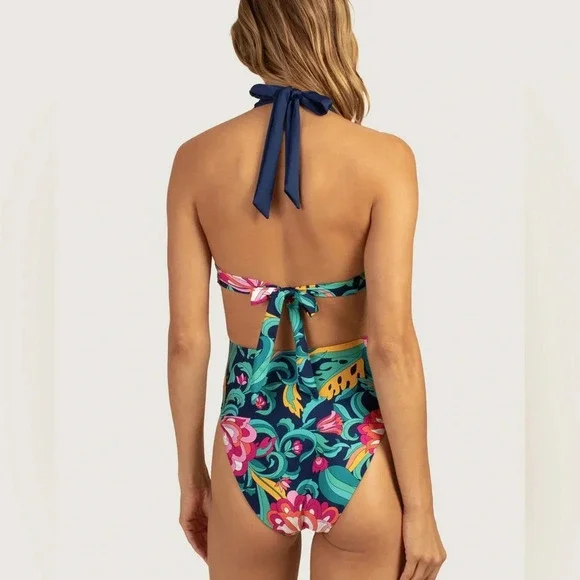 Trina Turk India Garden Halter Belted One Piece Womens Floral Swimsuit Size 6 - Picture 4 of 7